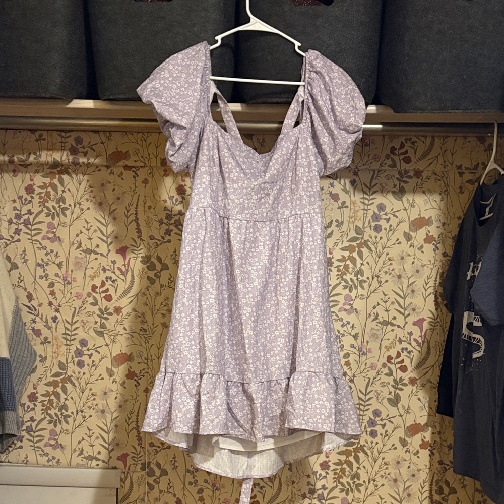 Altar’d State Purple Floral Dress with Puff Sleeves